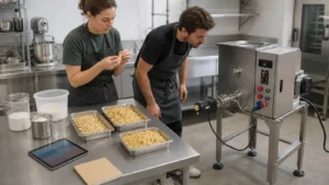 Small commercial pasta workflow illustration used to plan fresh product batches and checks