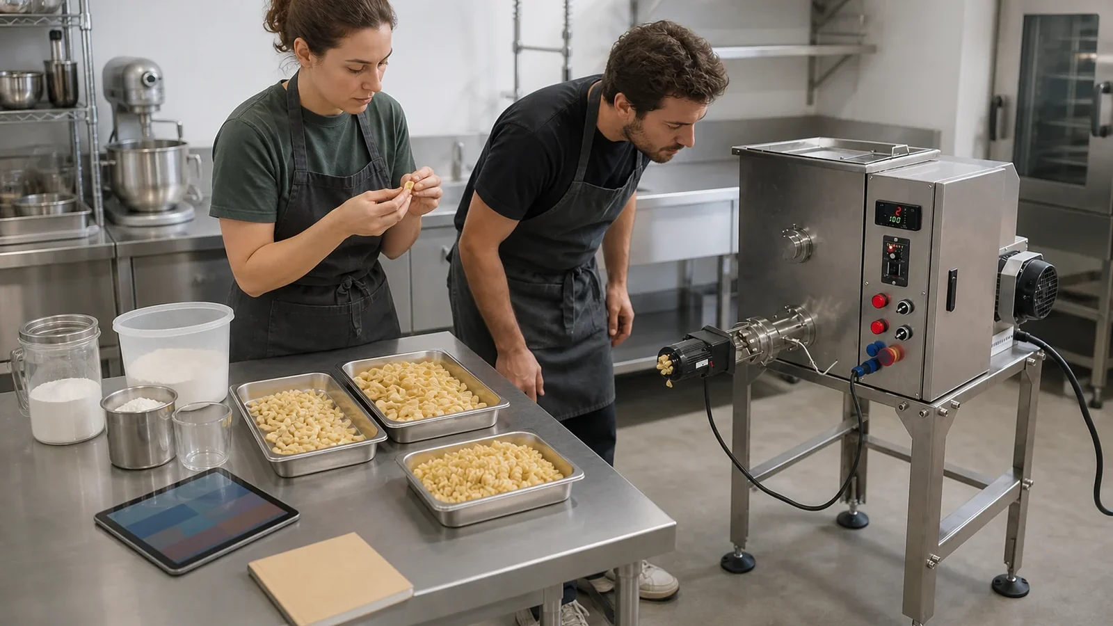 Small commercial pasta workflow illustration used to plan fresh product batches and checks