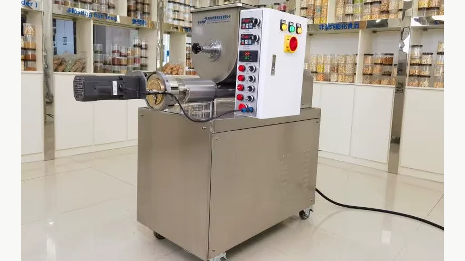 Zhuoheng 40 kg per hour compact pasta extruder in the equipment showroom