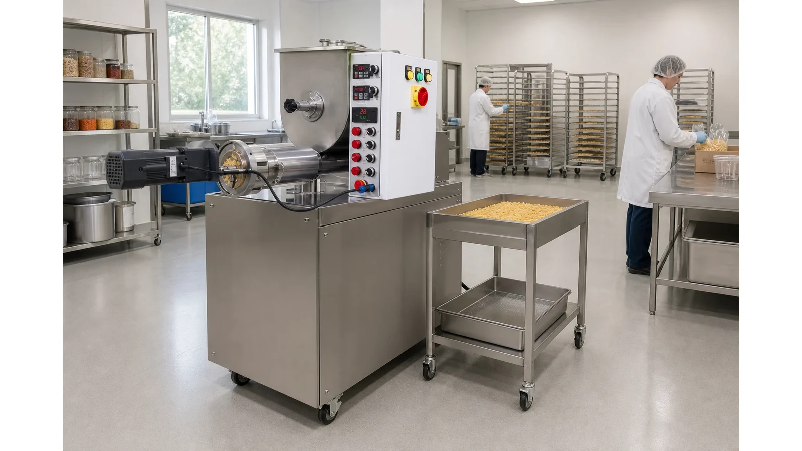Small pasta production workflow used to plan batch and mold-change sequence